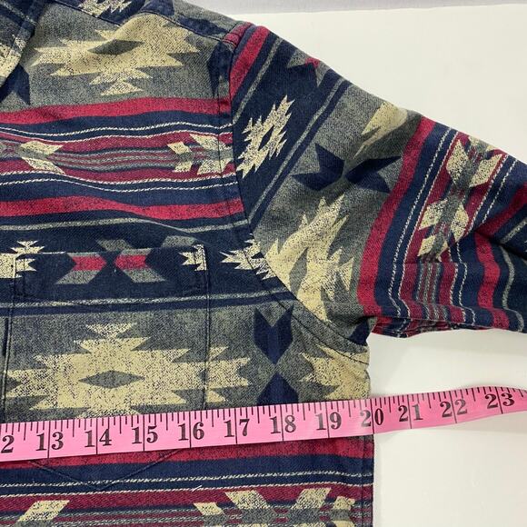 American Eagle Outfitters Aztec Flannel Shirt Shacket Men S Navy Southwestern - Picture 8 of 10